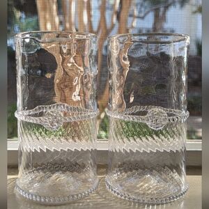 Juliska Graham Highball Glass Cups Set 2 Mouth Blown Lead Free Elegant Clear